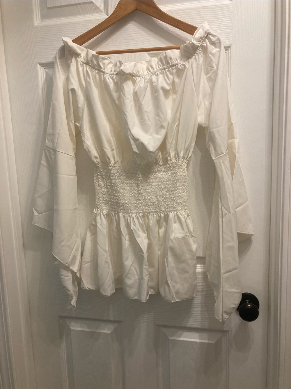 Off-Shoulder Smocked Waist Women’s Renaissance style Top in Cream NWOT Size L